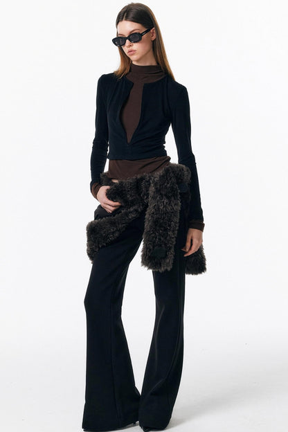 Velvet-Feel Color-Blocked Top