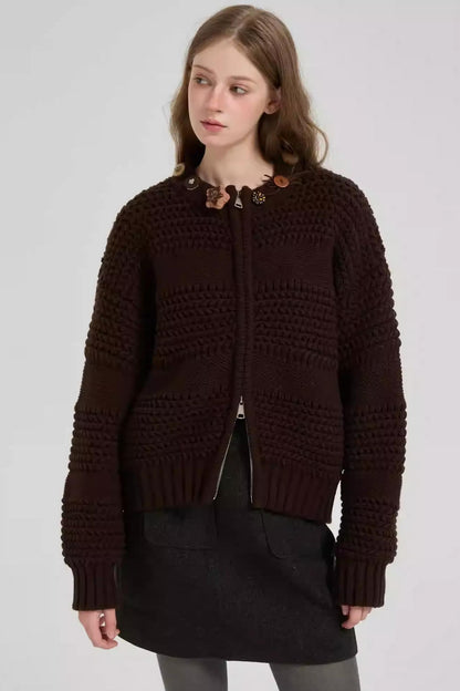 Brown Zipper Cardigan