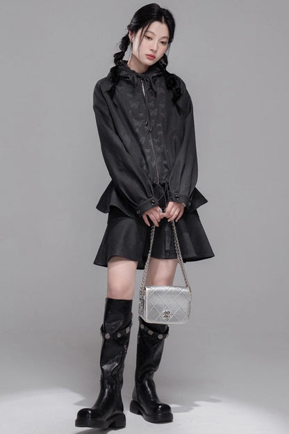 Morning Gray Patchwork Hooded Jacket Set