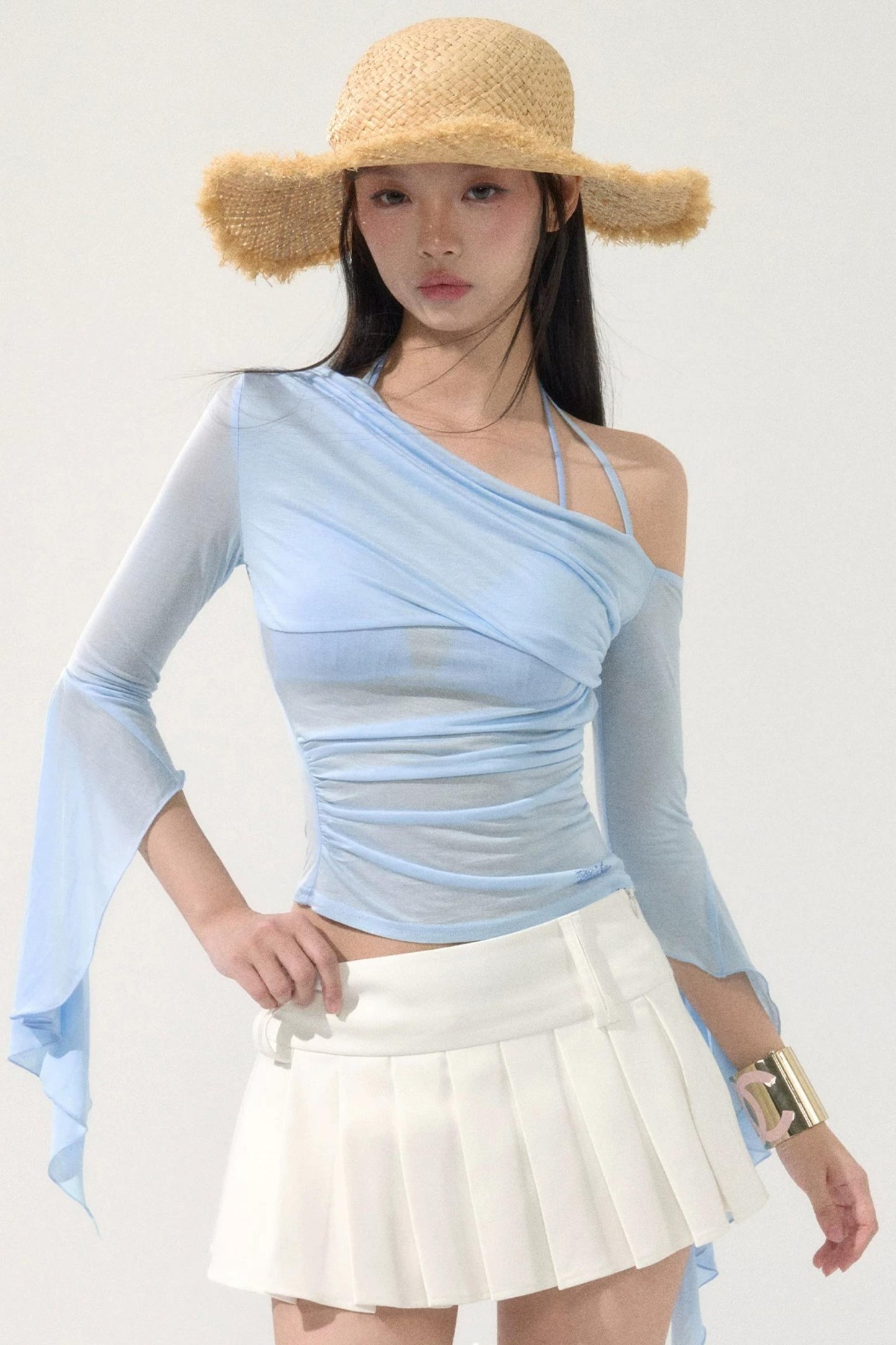Sweet Off-Shoulder Pleated Top