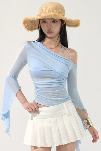Sweet Off-Shoulder Pleated Top