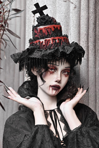 Crimson Blood Gothic Mesh Tail Hat