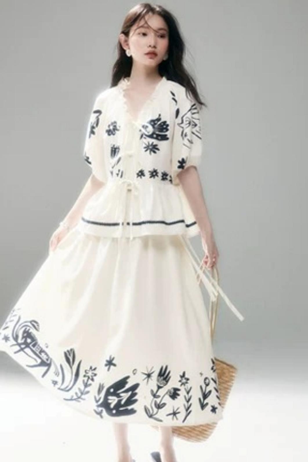 Floral Pony Linen Skirt