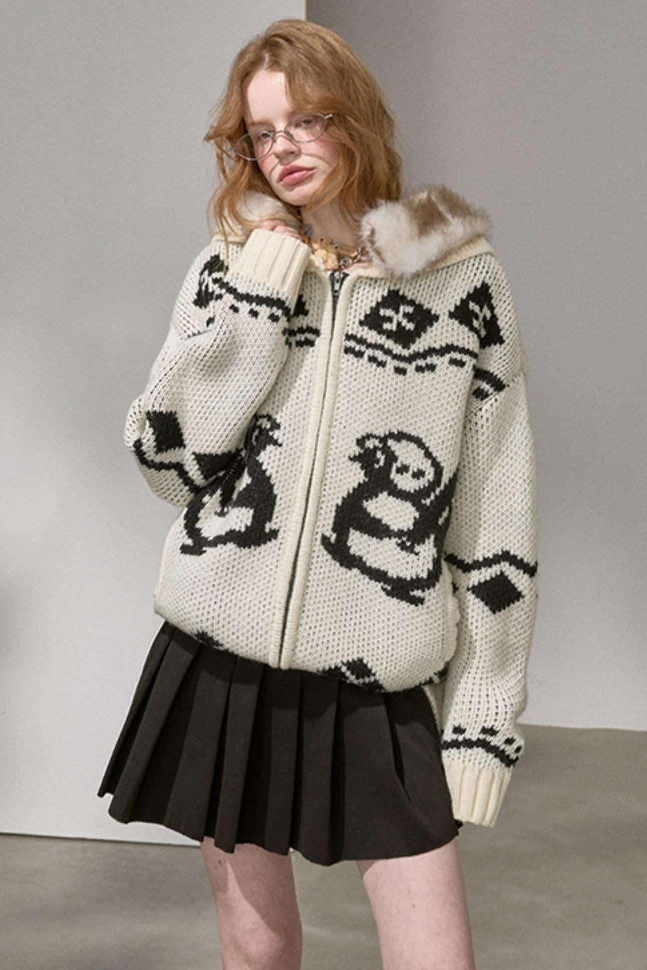 Detachable Fur Collar Knitted Cardigan