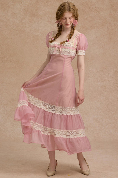 Tulip Satin Ribbon Pink Dress