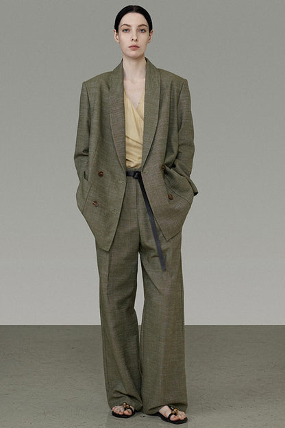 Draped Straight-Leg Suit Pants