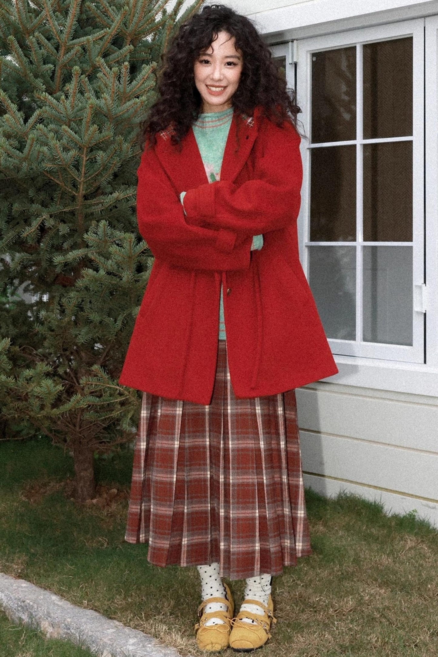 Earl Red Plaid Pleated Skirt Set-Up