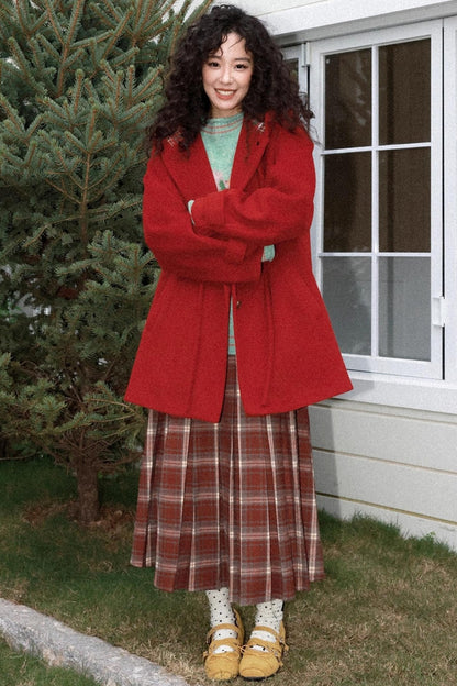 Earl Red Plaid Pleated Skirt Set-Up