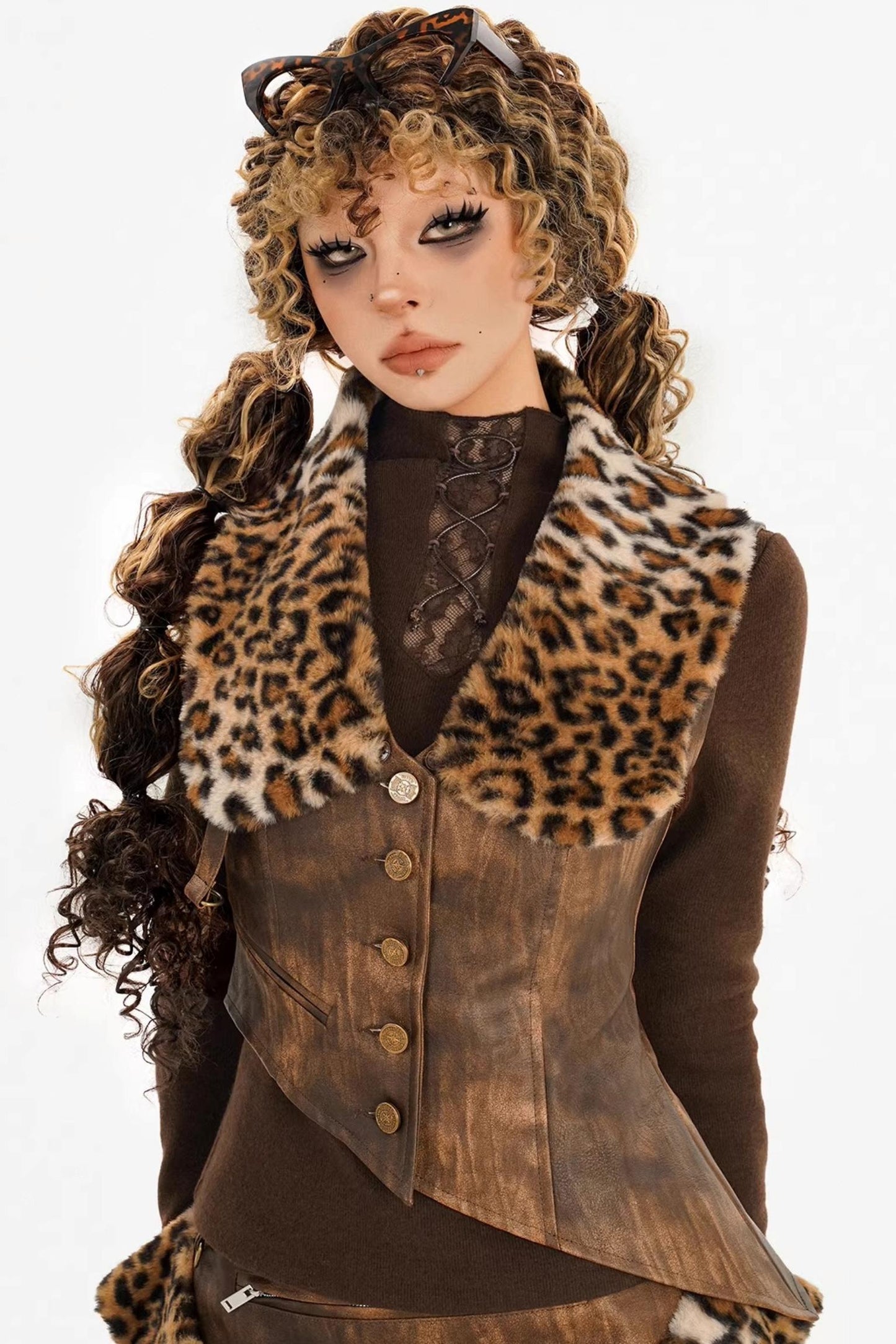 Vintage Leopard Distressed Vest Jacket Set-Up