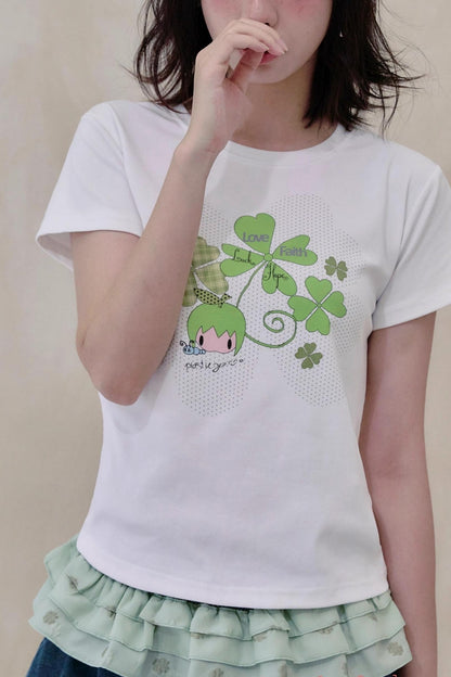 Four-Leaf Clover Print T-Shirt