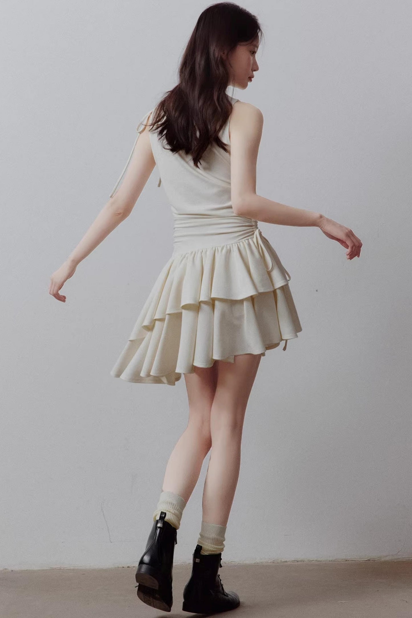 Cloud White Asymmetrical Knitted Dress