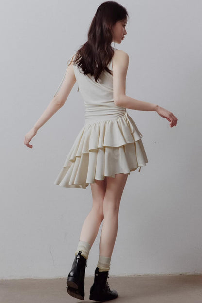 Cloud White Asymmetrical Knitted Dress