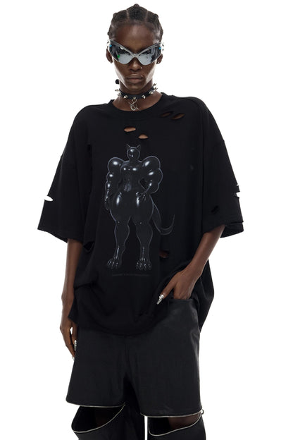 Black Cat Waist T-Shirt