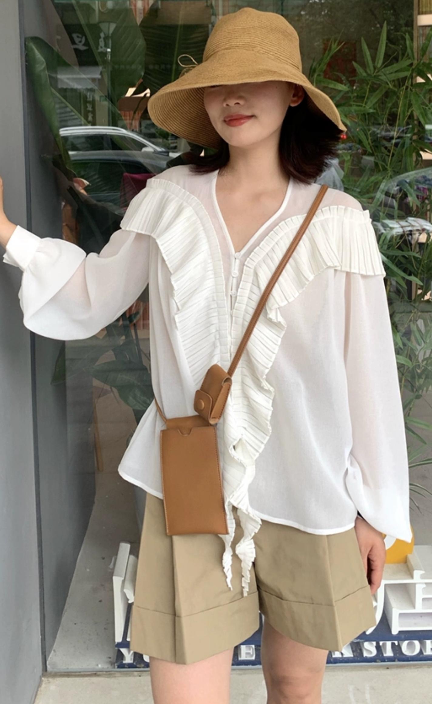 Sheer V-Neck Flutter Shirt