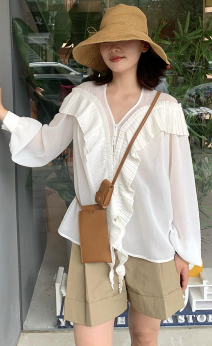 Sheer V-Neck Flutter Shirt