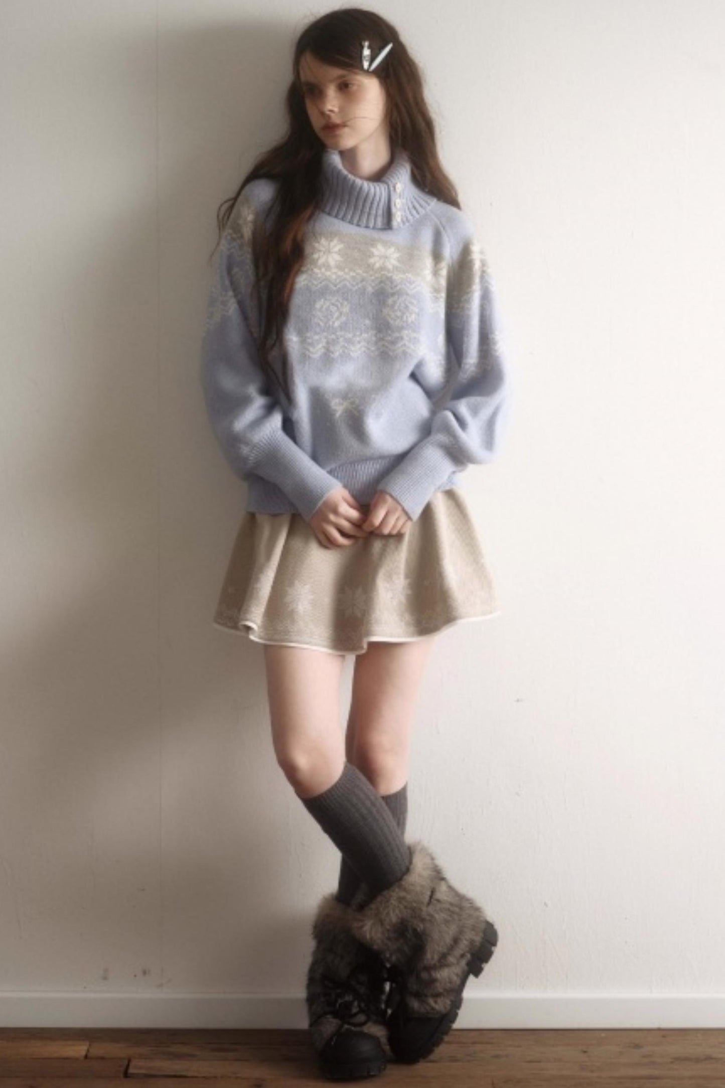Velvet Cat Patch Wool Sweater Set-Up