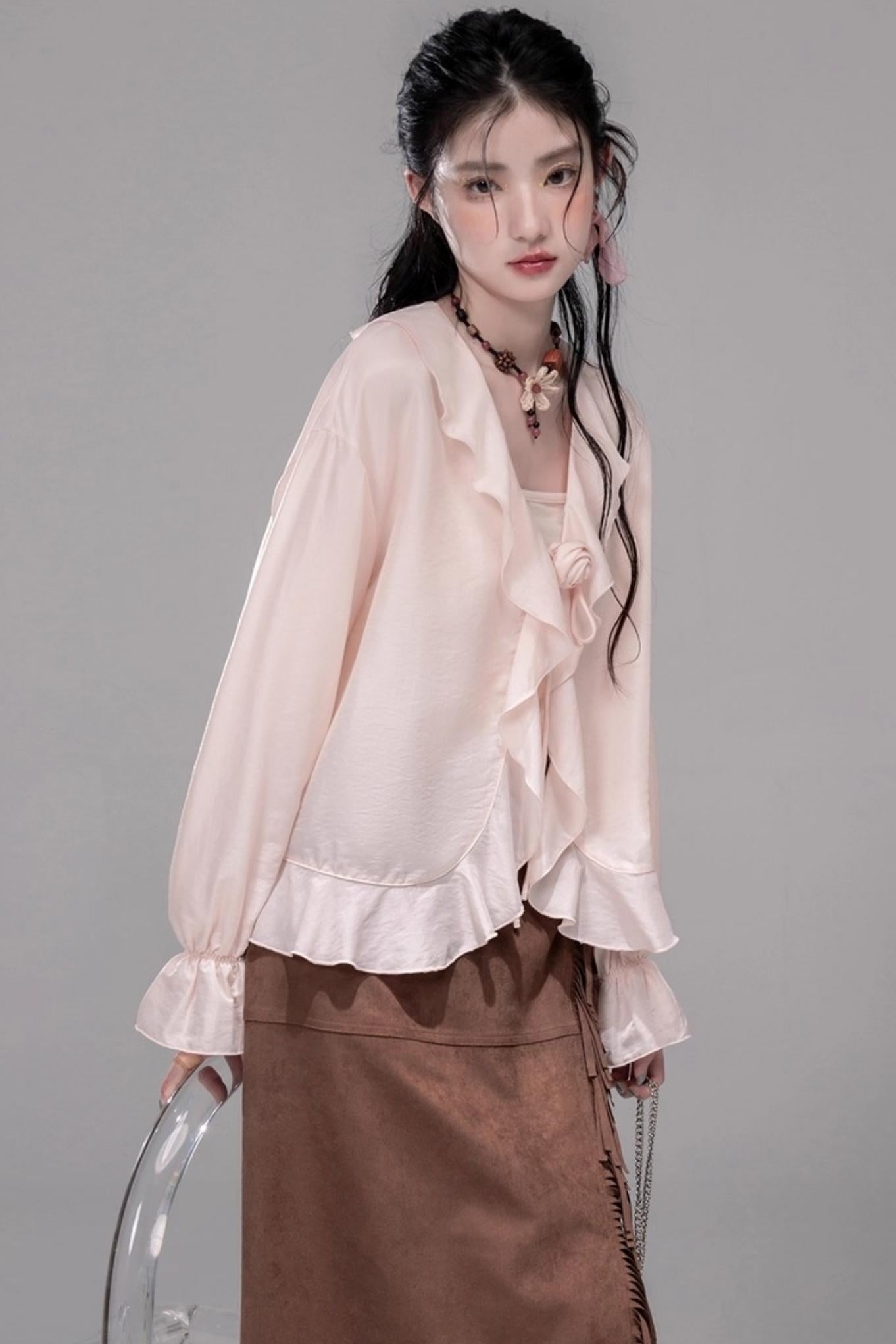 Light Peony Ruffle Cardigan