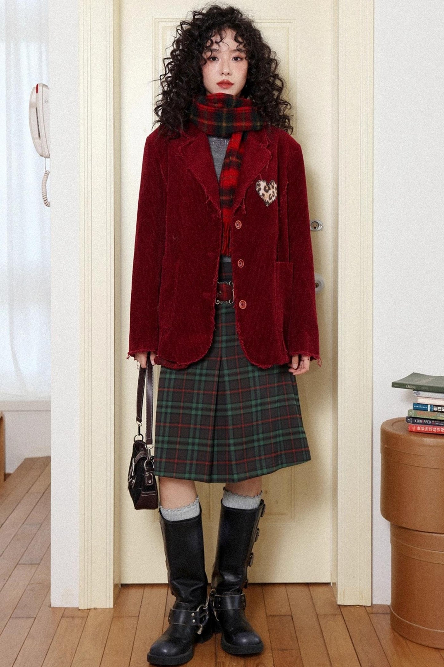 Retro Casual Pleated Plaid Skirt