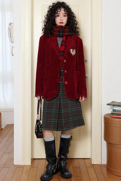 Retro Casual Pleated Plaid Skirt