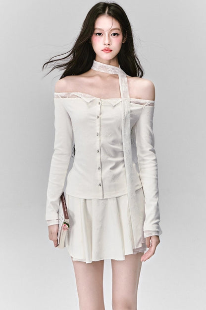 White Moonlight Lace Embroidered Top Skirt Set-Up