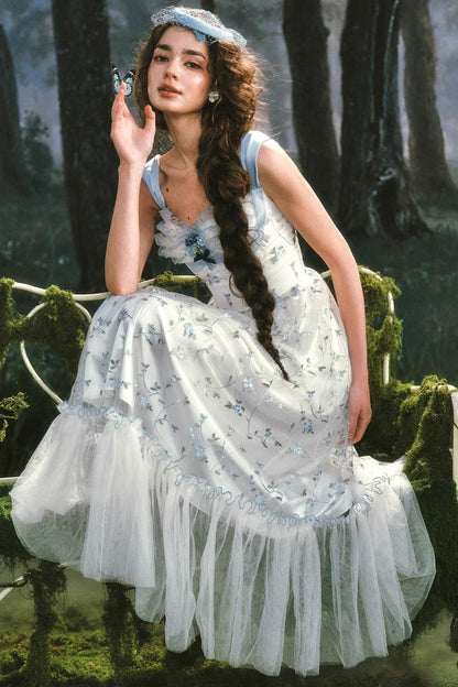 French Blue Crystal Lace Dress