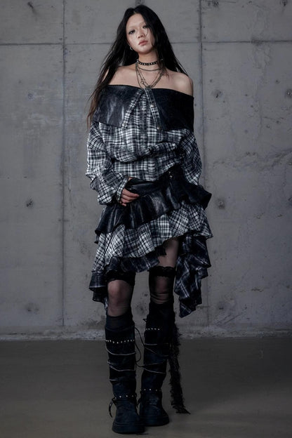 Dark Plaid Leather Top