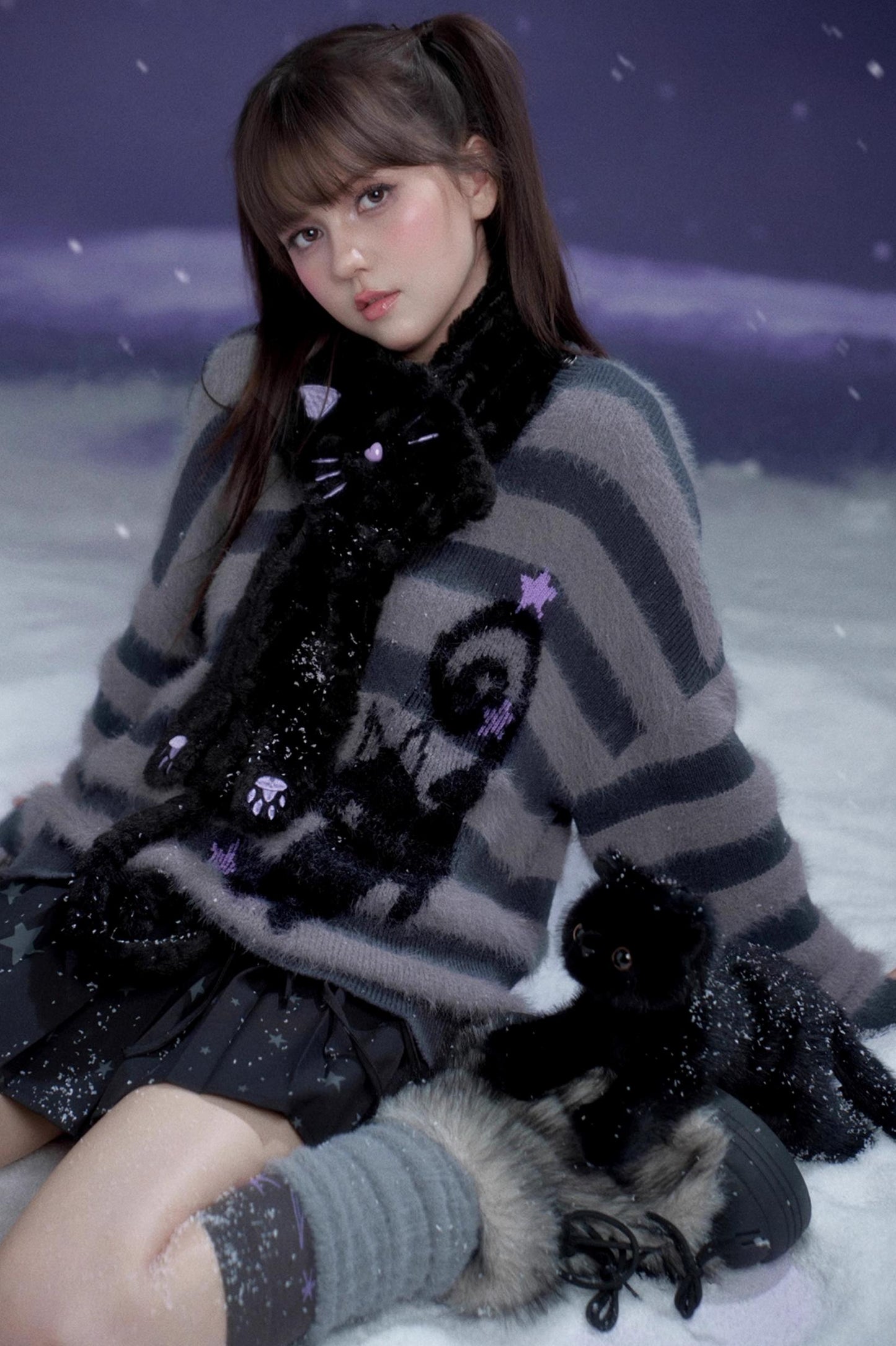 Striped Mink V-Neck Sweater