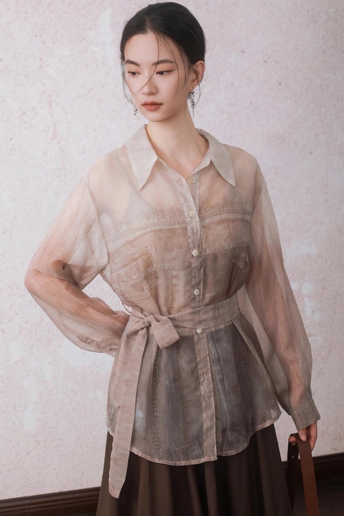 Autumn Apricot Imitation Denim Shirt