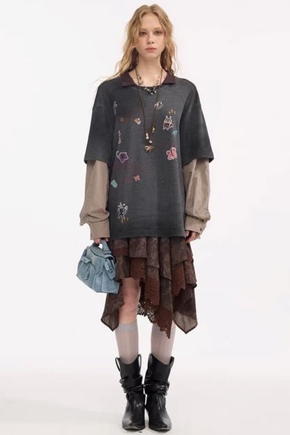 Cartoon Print Retro Sweater