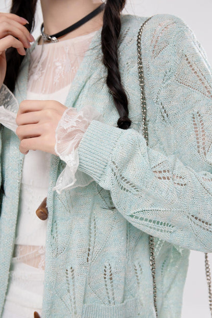 Airy Leaf Lace Knit Cardigan