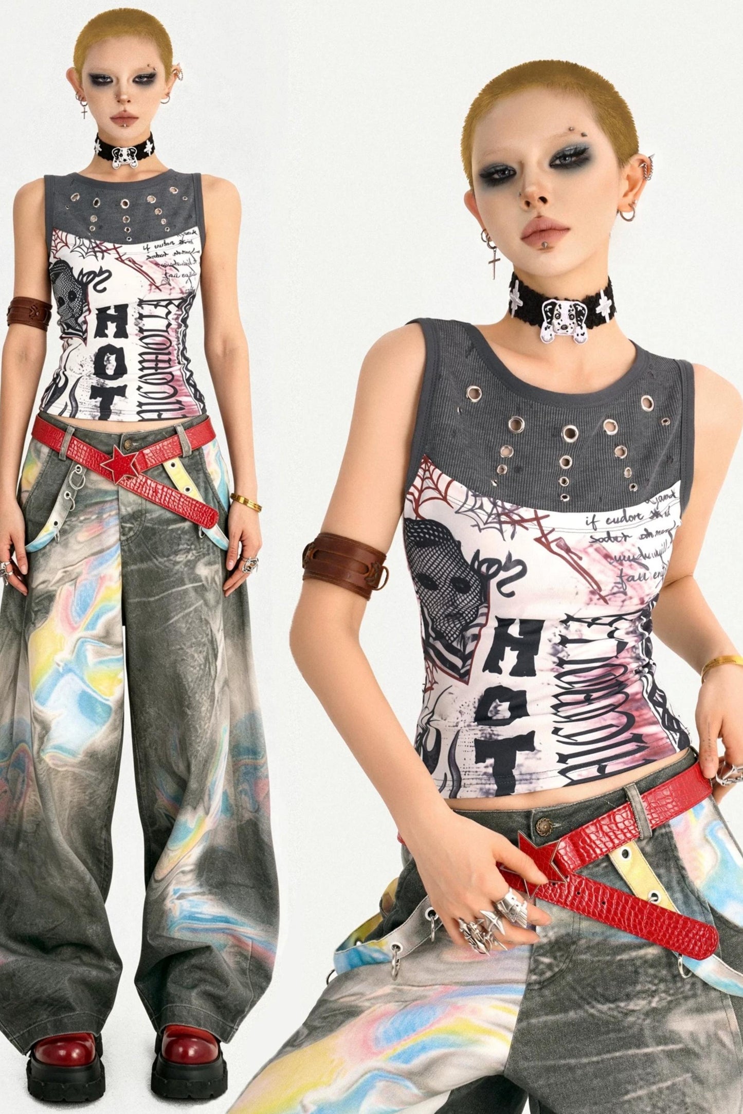Graffiti Print Patchwork Top