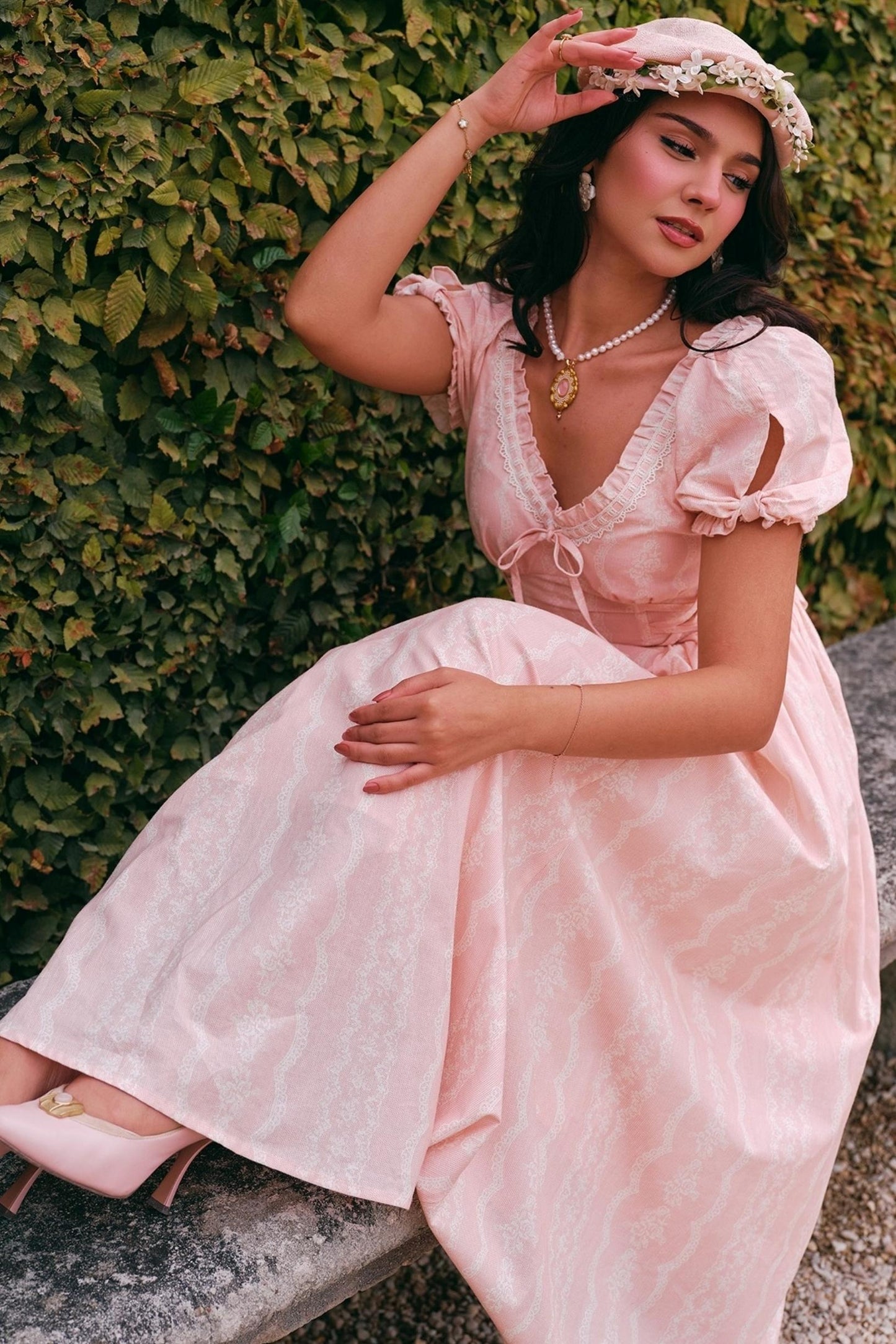 Peach V-Neck Slimming Dress