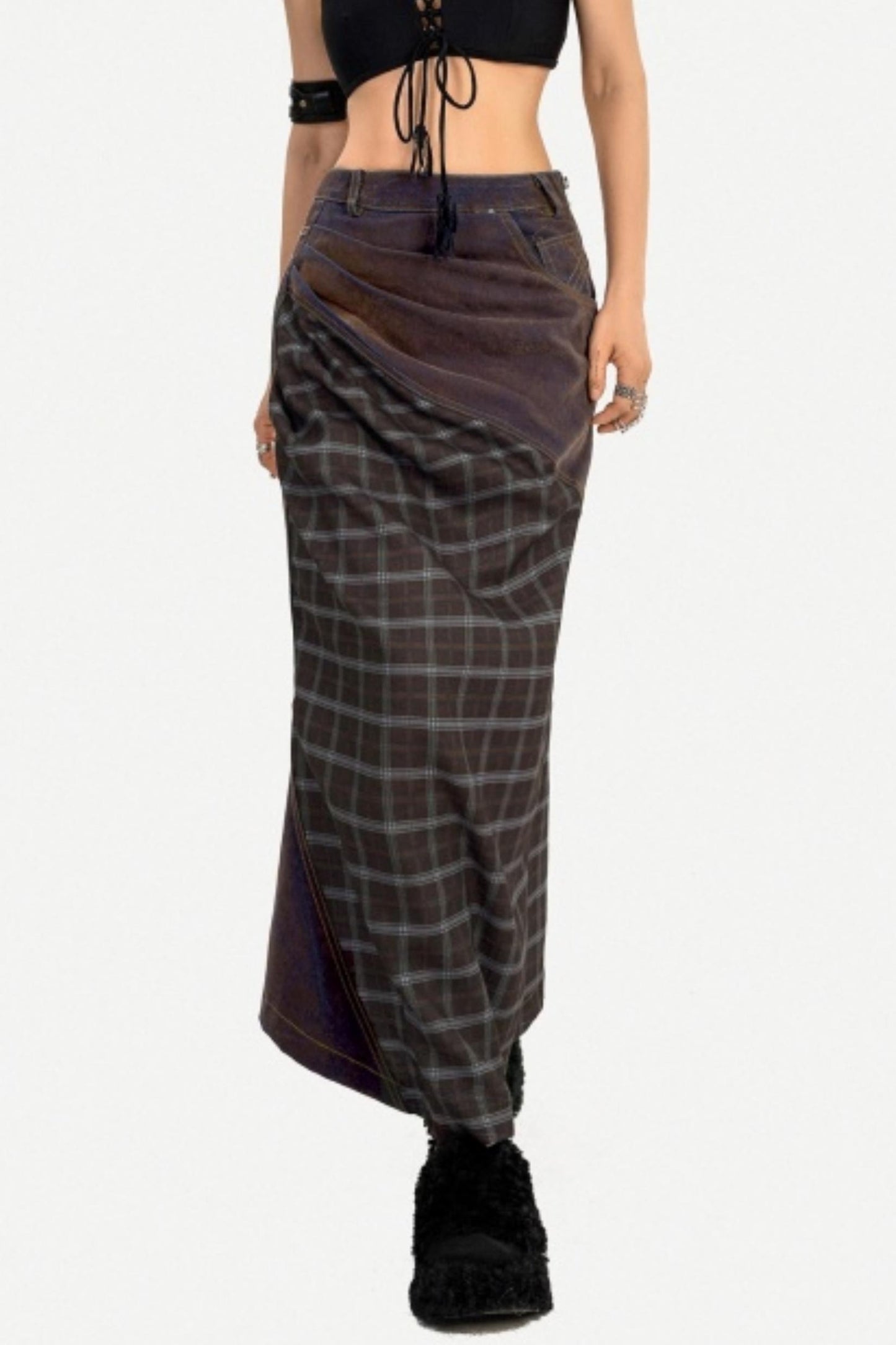 Autumn Plaid Patchwork Skirt