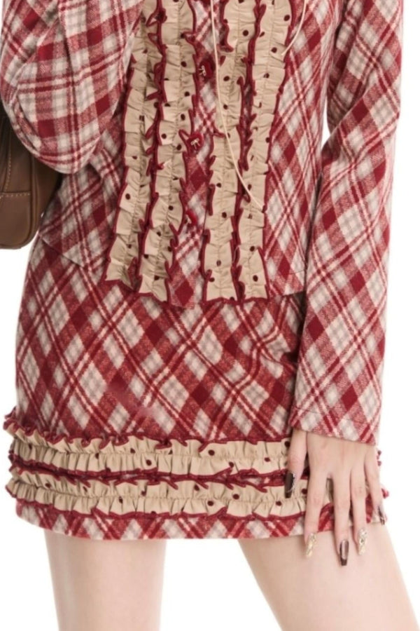 Red Check A-Line Long Sleeve Top Set-Up