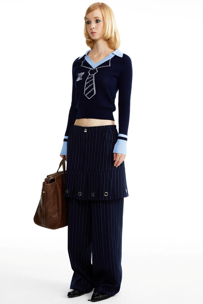 Fake Two-Piece Culottes Straight Pants