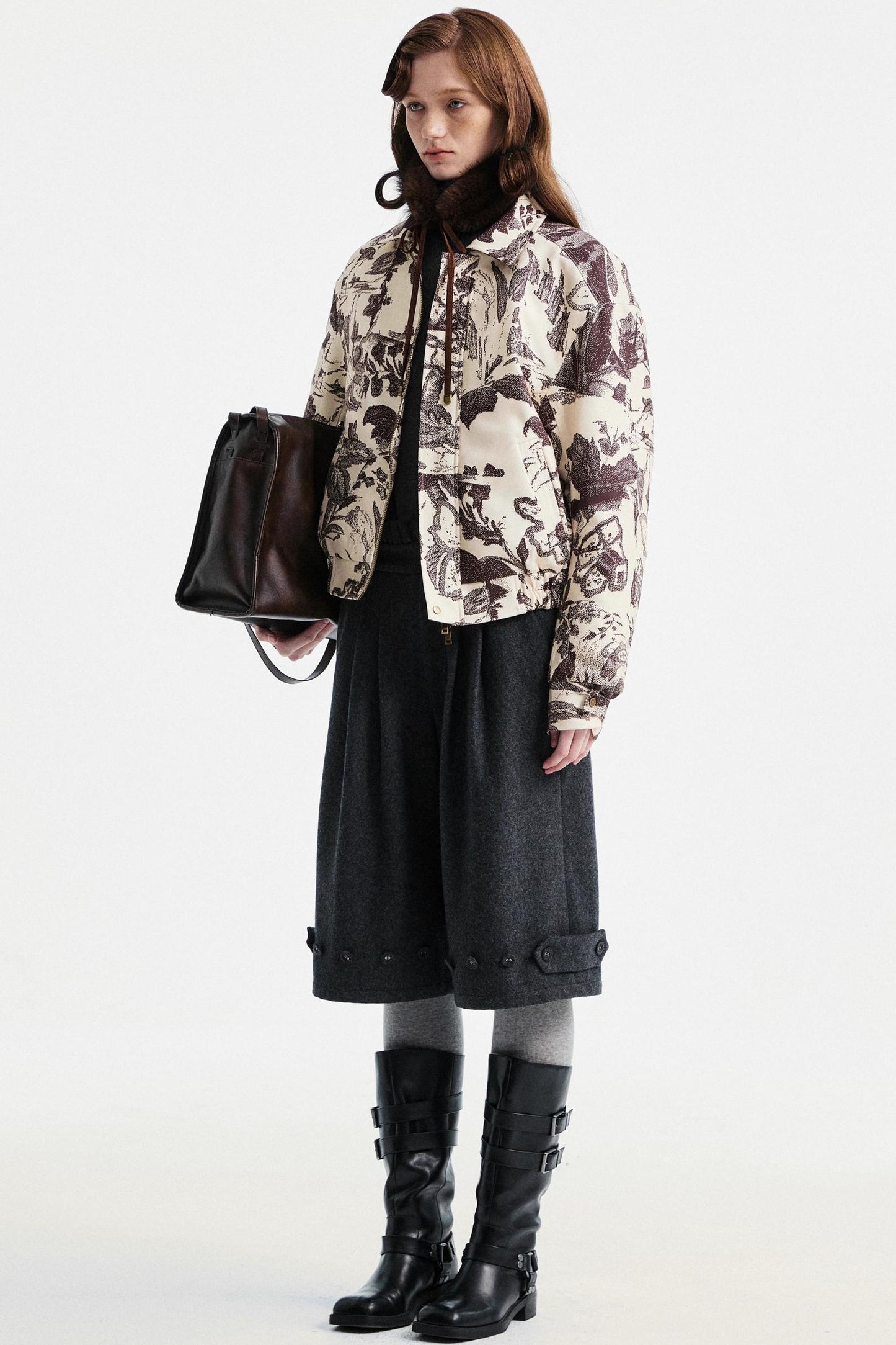 Gray Woolen Lace-Trim Pants