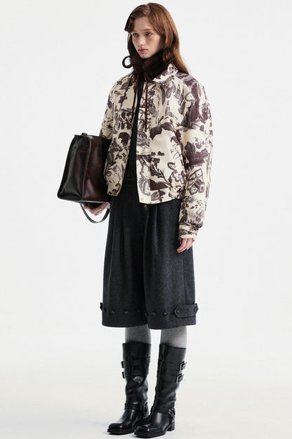 Gray Woolen Lace-Trim Pants