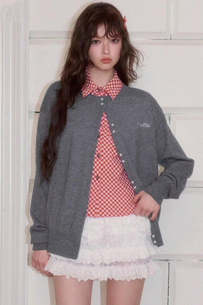 Versatile Pearl Buckle Knit Cardigan