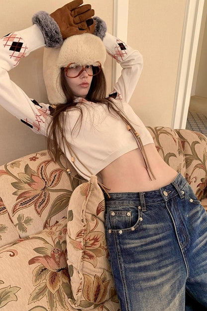 White Diamond Wool Knit Sweater