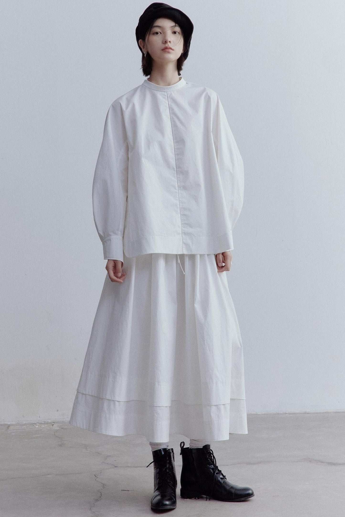 Silhouette Sleeves Cotton Shirt