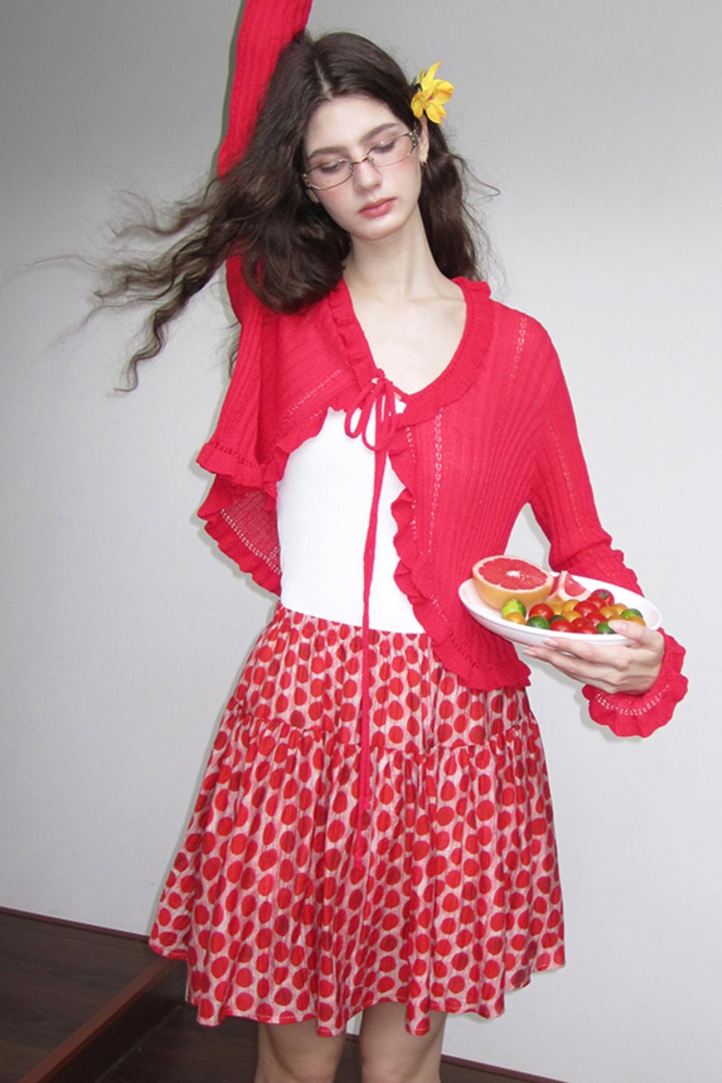 Vintage Ruffle Knitted Cardigan Set-Up