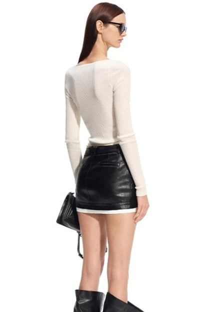 Mercerized Wool V-Neck Top