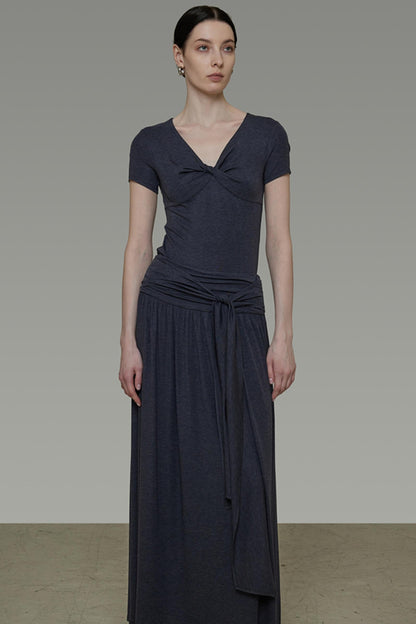 Draped Knit Tee Skirt Set-Up