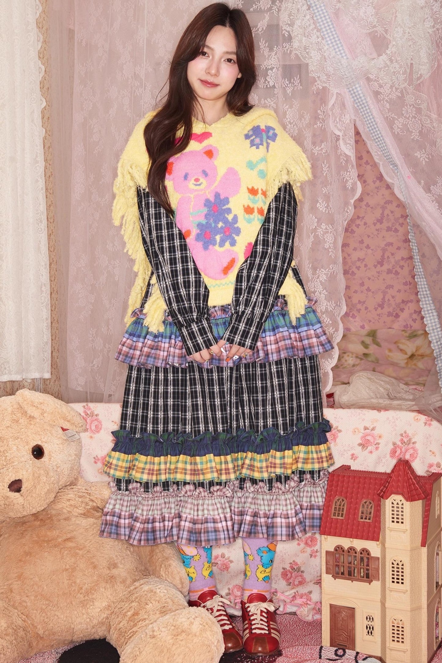 Yellow Bear Hooded Shawl Cape