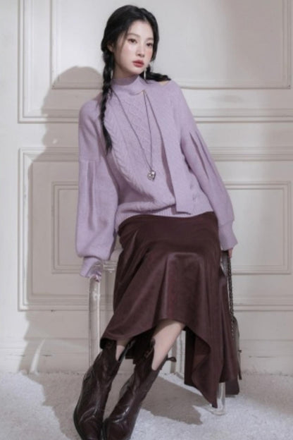 Violet Wool Lantern Sleeve Sweater