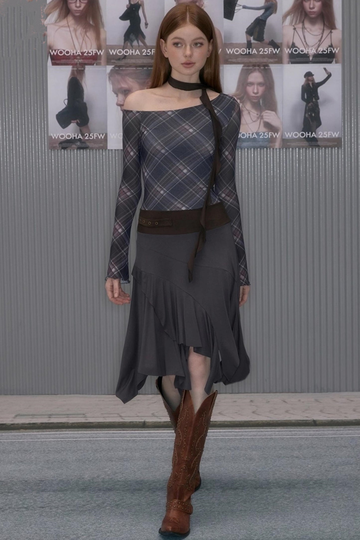 Plaid Patchwork One-Shoulder Dress