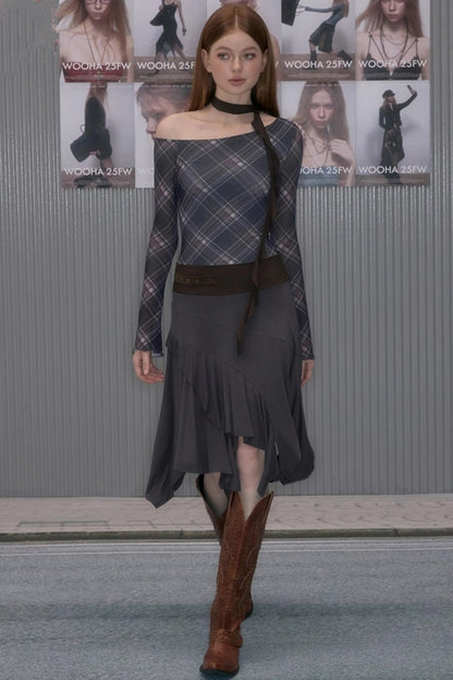 Plaid Patchwork One-Shoulder Dress