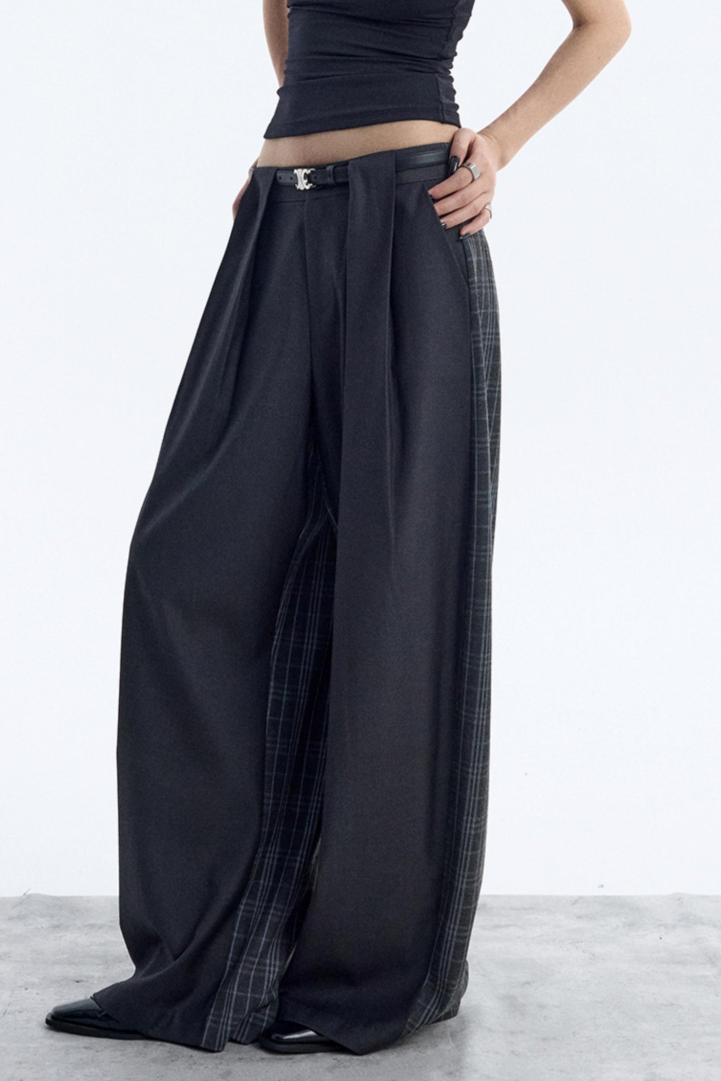 Irregular Plaid Wide-Leg Pants