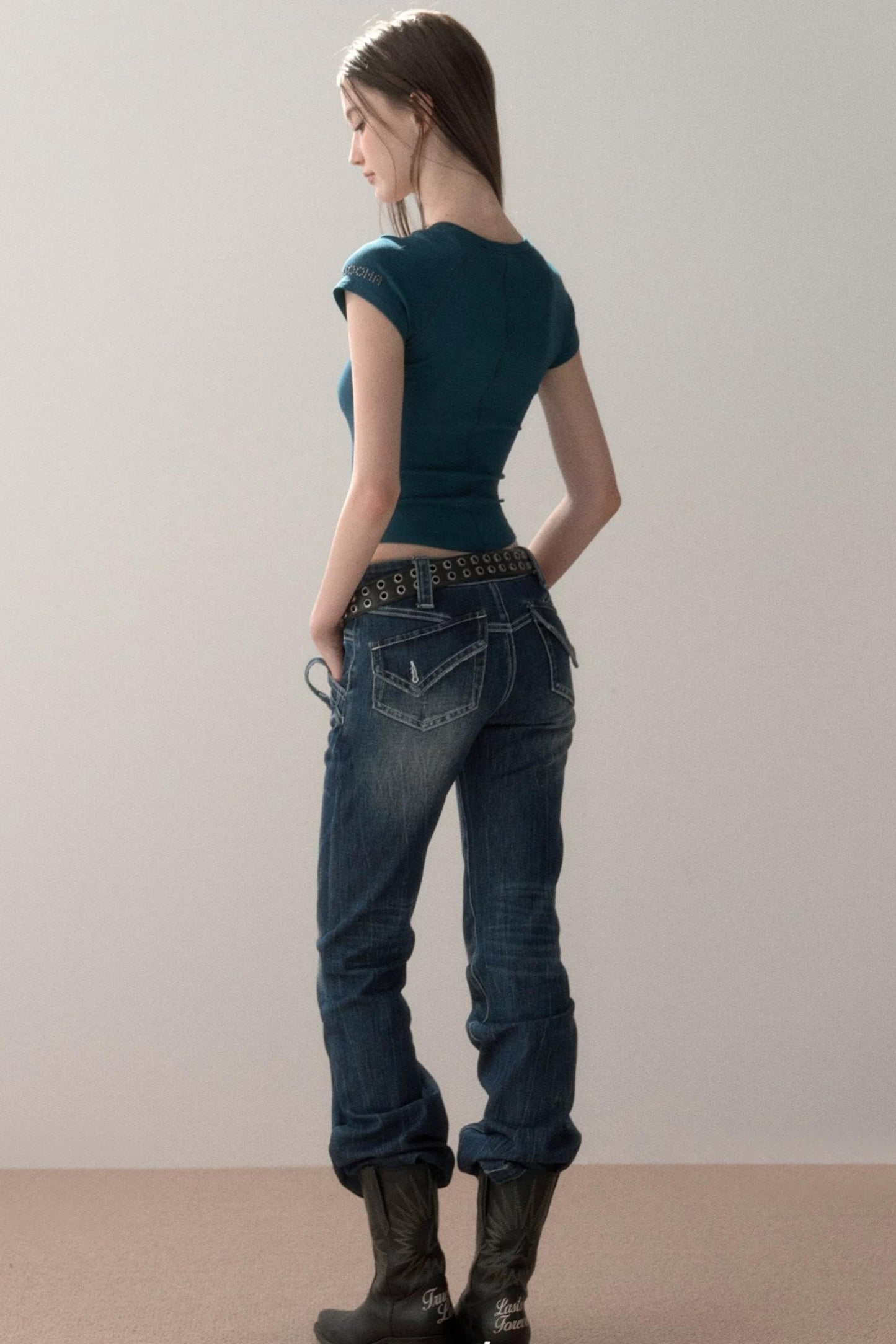 Topstitch Gradient Skinny Jeans