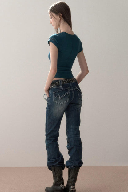 Topstitch Gradient Skinny Jeans